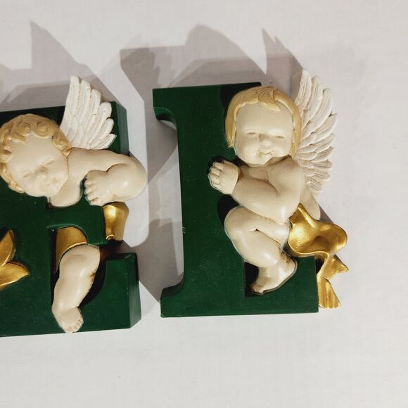 Burwood Noel Angels Cherub Christmas Vtg MCM Decor Wall Hanging Green Holiday - Picture 4 of 12